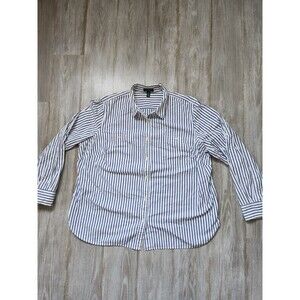 LRL Lauren Jeans Co. Blue White Stripe Button Up Shirt Roll Tab Sleeve Sz 2X EUC